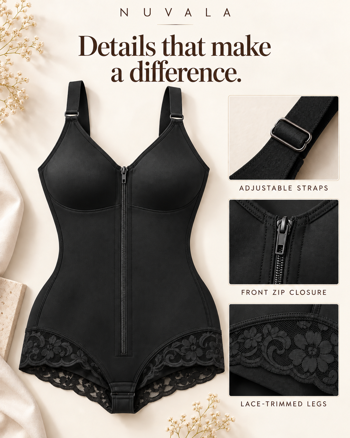 Nuvala Shape — Zip-Front Bodysuit Shapewear
