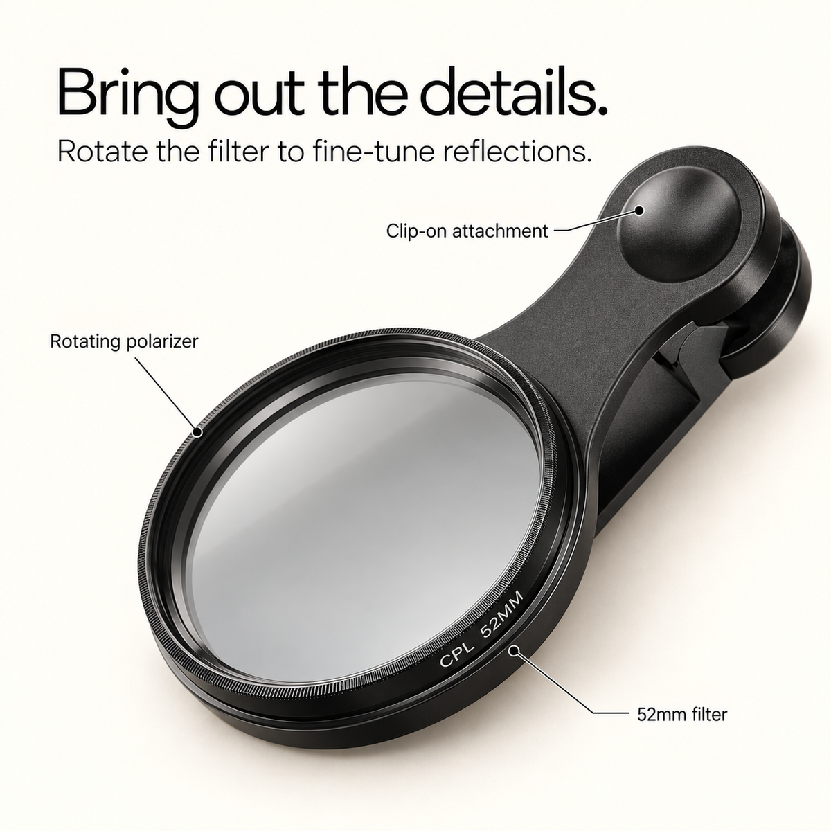 Nuvala Glare: Clip-On CPL Filter for Phone Cameras