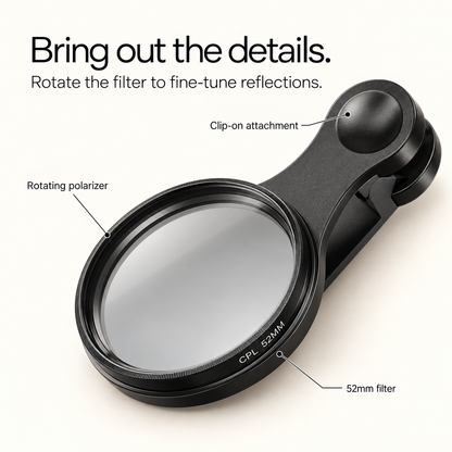Nuvala Glare: Clip-On CPL Filter for Phone Cameras