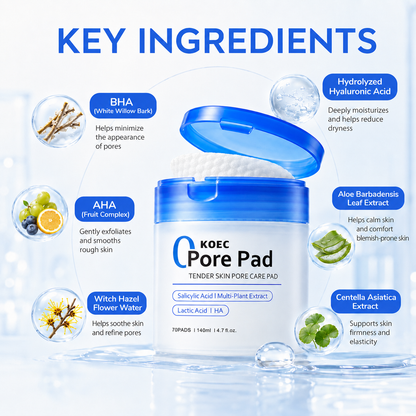 KOEC Pore Pad: Pore Refining Face Pads, 70 Pads | Nuvala
