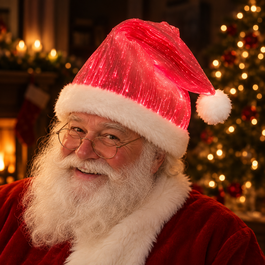 Glowing Santa hat at a Christmas party
