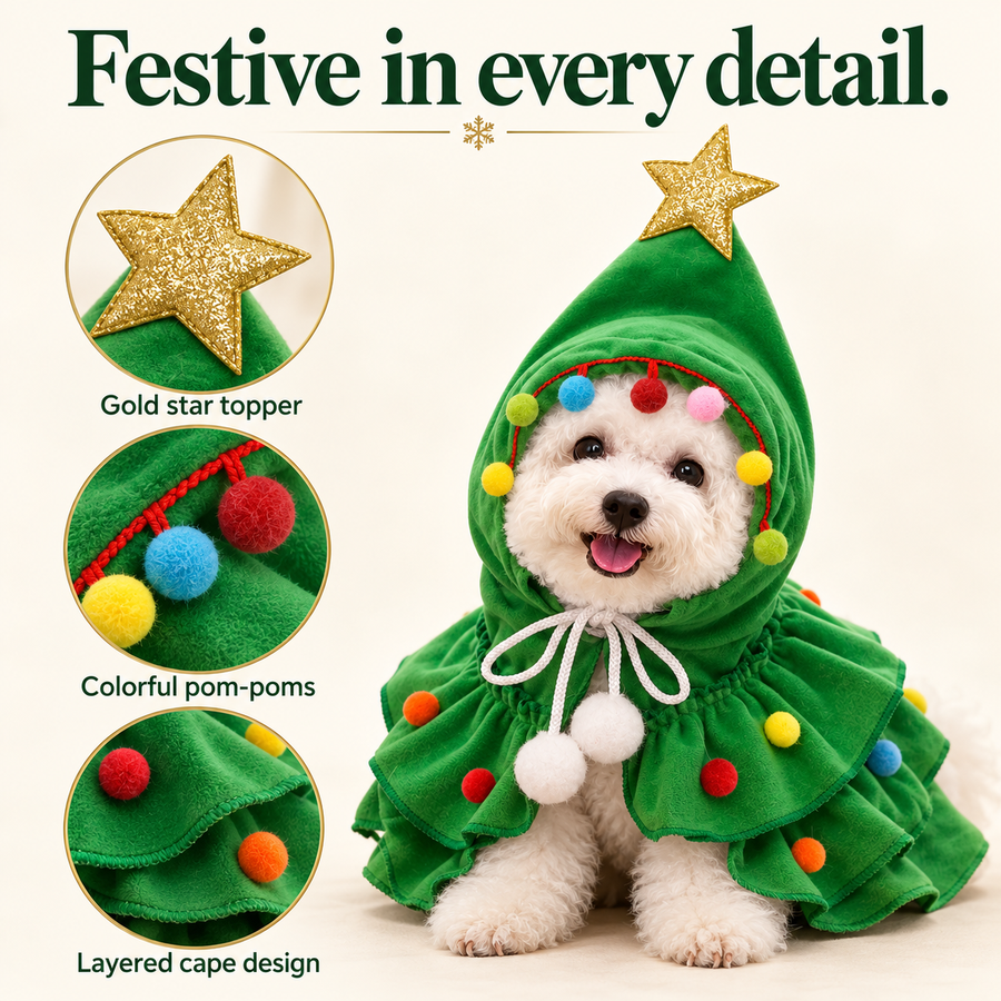 Christmas tree pet cape details
