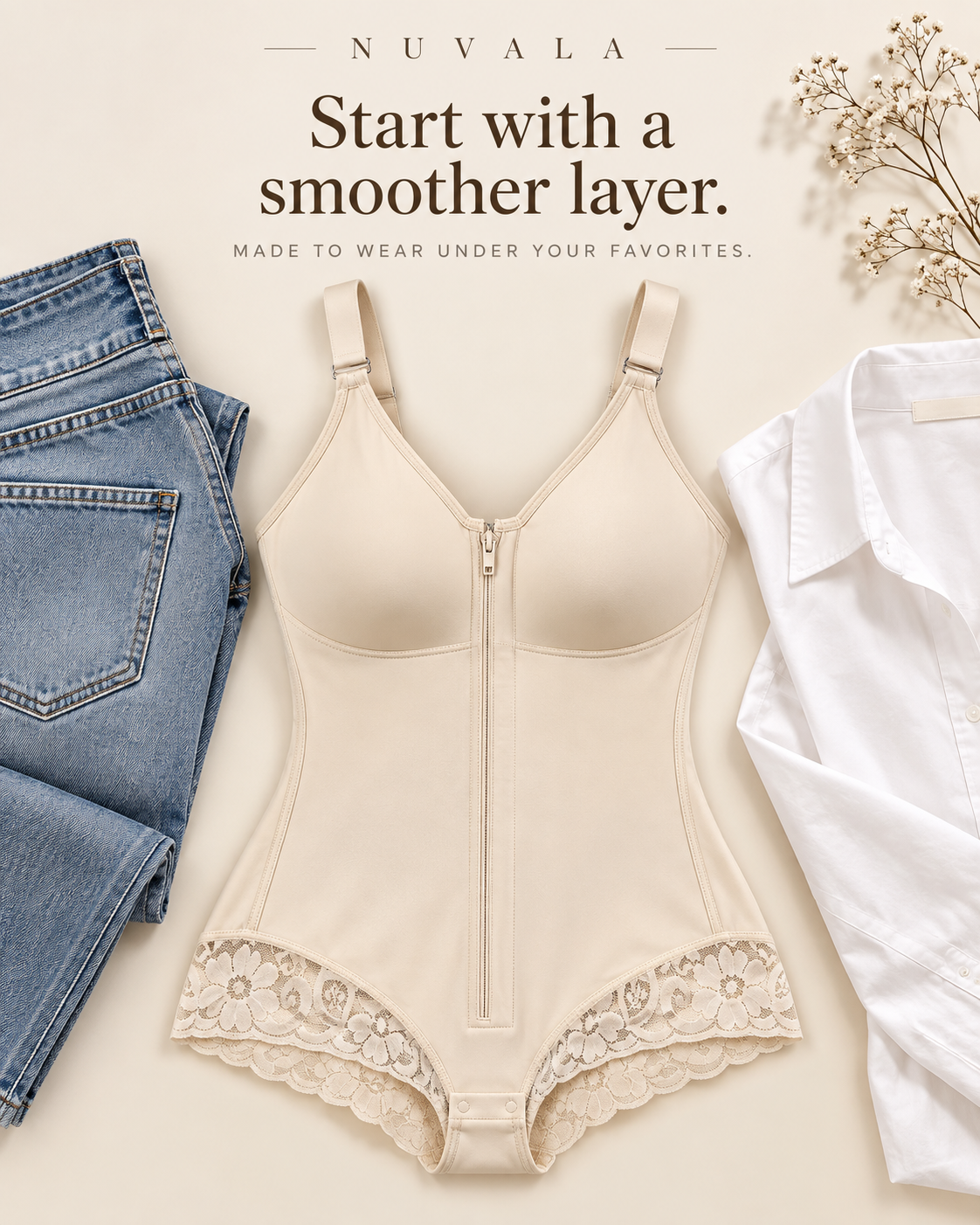 Nuvala Shape — Zip-Front Bodysuit Shapewear